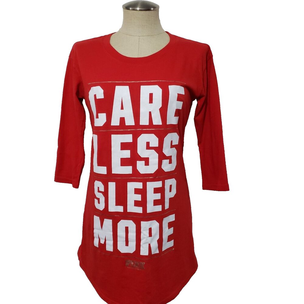 Victoria's Secret PINK Loungewear Sleep  Red Shirt Care Less Sleep More XS